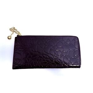 Blue Faux Patent Leather Clutch Wallet with Gold-Tone Hardware
